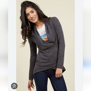 Modcloth Airport Greeting Cardigan, Sweet Rain Charcoal Cowl Neck Sweater
